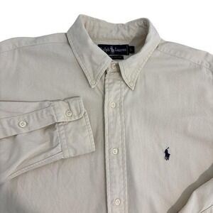 Ralph Lauren Ivory Cream Oxford Button Down Shirt Mens Large Thick Cotton